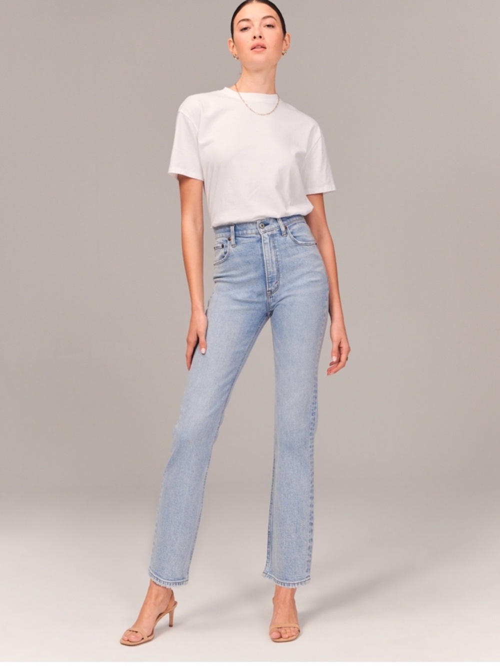 Abercrombie Ultra High Rise Ankle Straight Jean in Light Blue